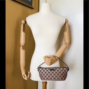 GUCCI GG Canvas Brown Leather Handbag